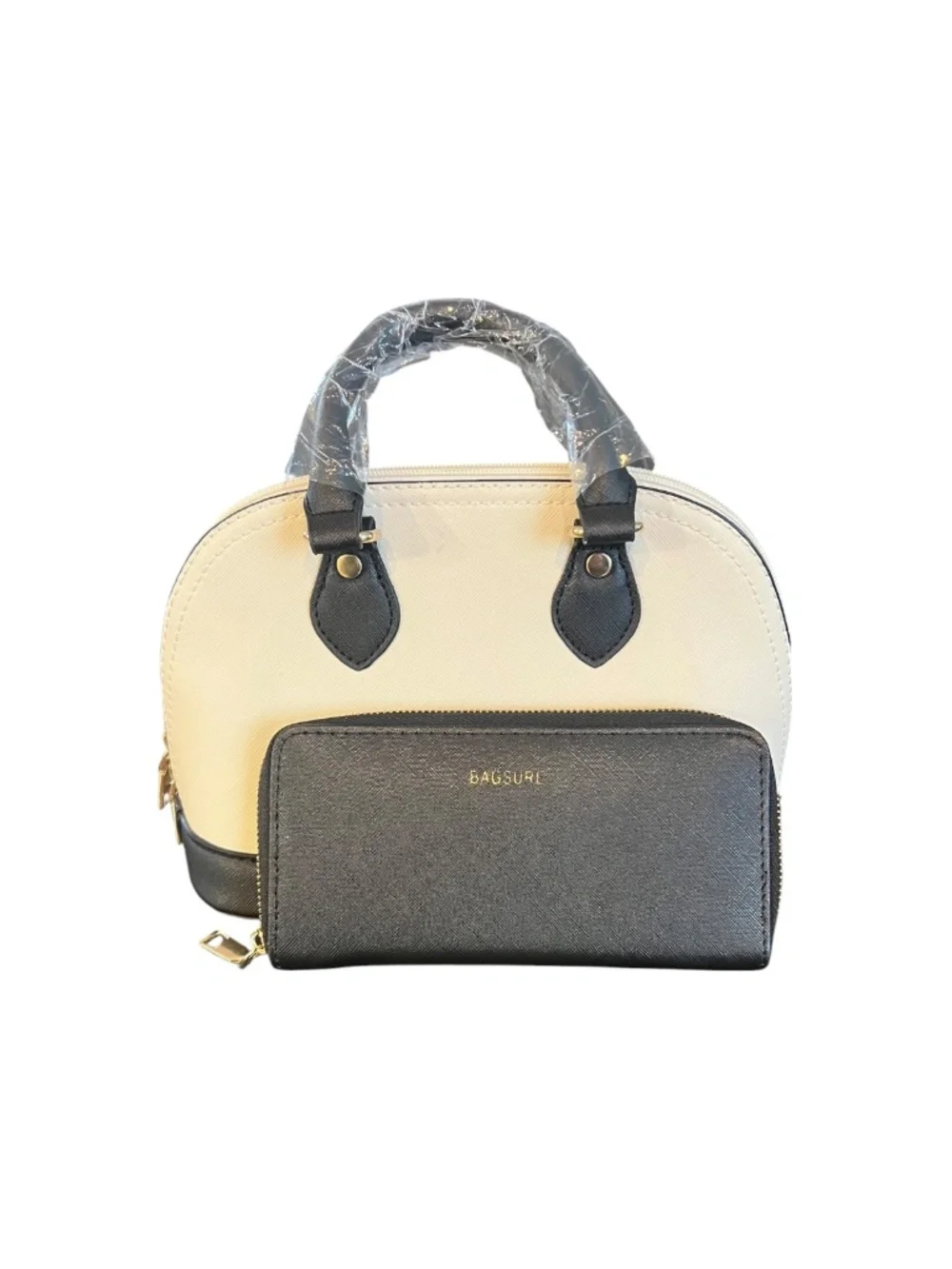 Bagsure Purse & Wallet Set NWOT Cream Black Satchel Bundle - Picture 1 of 15